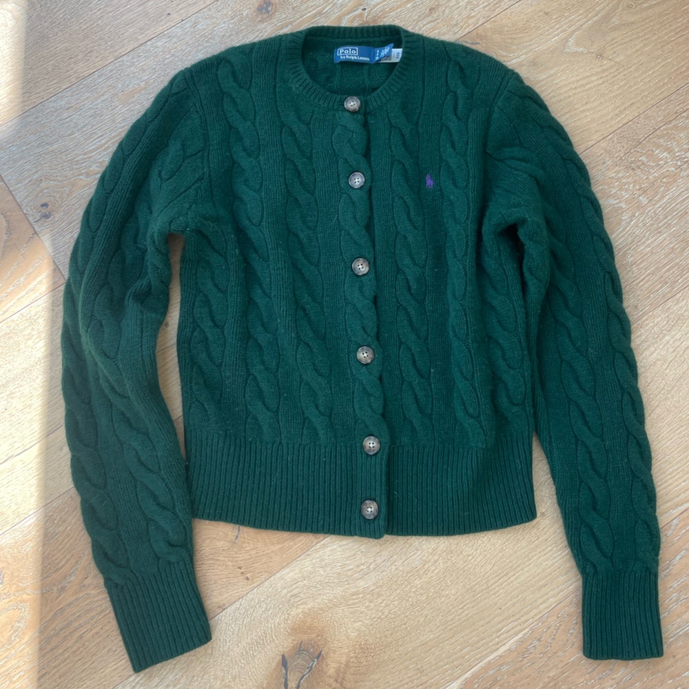 Polo Ralph Lauren Cable-Knit Wool-Cashmere Cardigan Sweater in Castleton Green - Picture 4 of 7
